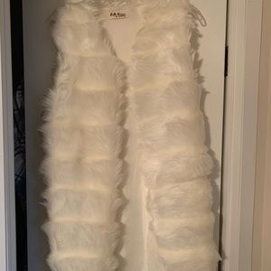 Knee length faux fur ivory vest
